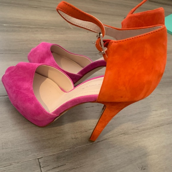 BCBGeneration Lin Ankle Strap Peep Toe Stiletto Heels Bright Suede - Picture 6 of 7